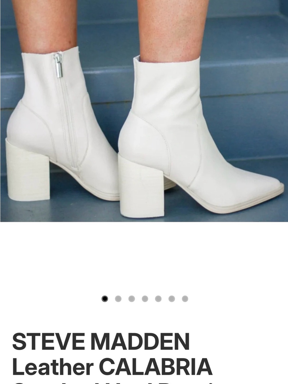 Steve Madden White Leather Block Heel Ankle Boots